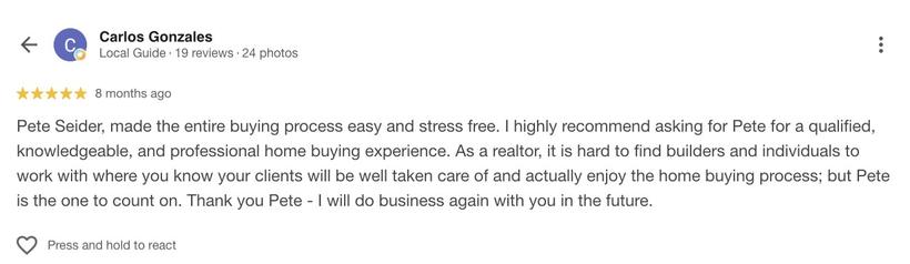 Google review from Carlos Gonzales