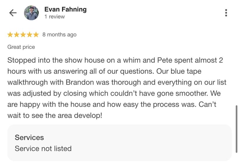 Google review from Evan Fahning