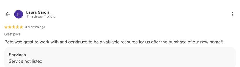 Google review from Laura Garcia