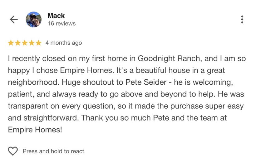 Google review from Mack